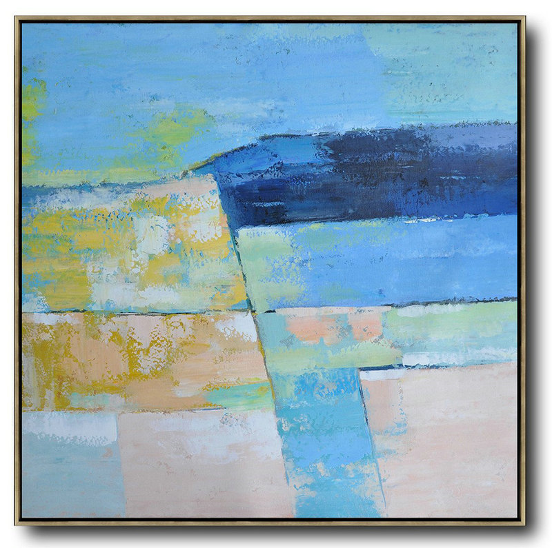 Oversized Contemporary Art,Modern Art Abstract Painting,Blue,Pink,Yellow,Grass Green